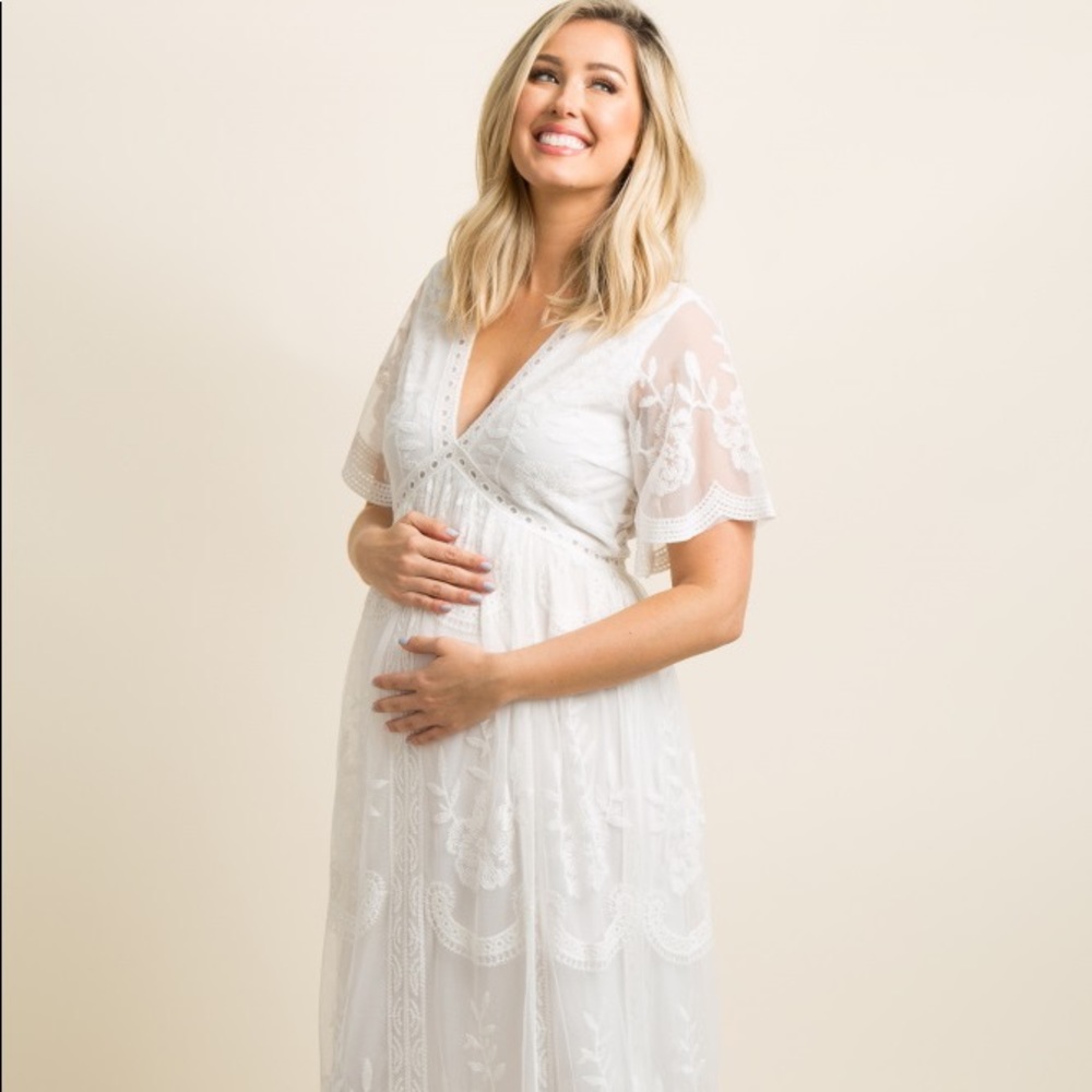 White Lace Pinkblush Maternity Maxi Dress